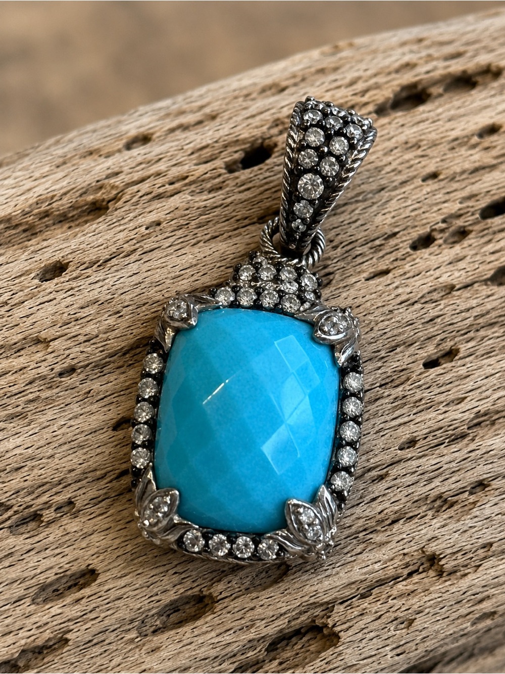Judith Ripka Sterling Silver Turquoise Blue CZ Enhancer Pendant 925 No Chain